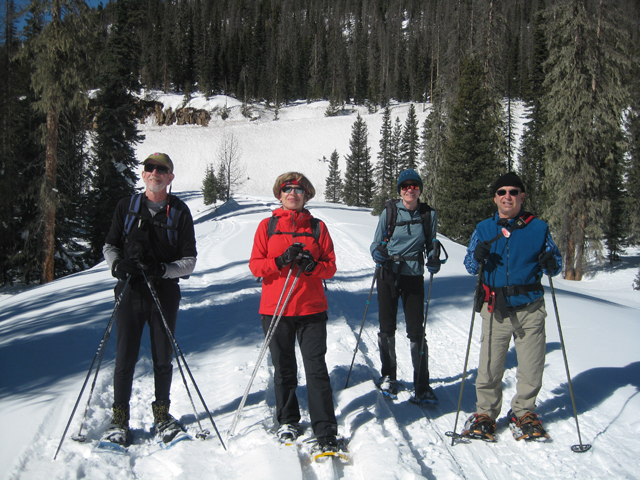 Fall Creek trail snowshoeing: Barry Weston, Elisabeth Lejman, Jan Tucker and Bert Finkelstein