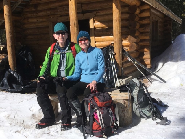 Ron and Jan are at the Nordeen Shelter at Swampy Lakes trails photo by Al Larsen