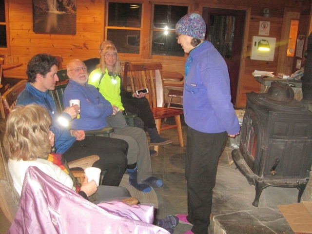 Meeting other skiers around the fire