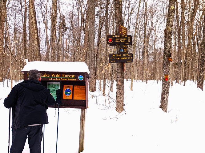 Ed signs in to the Ferris Lake Wild Forest Area for some backcountry snow shoeing