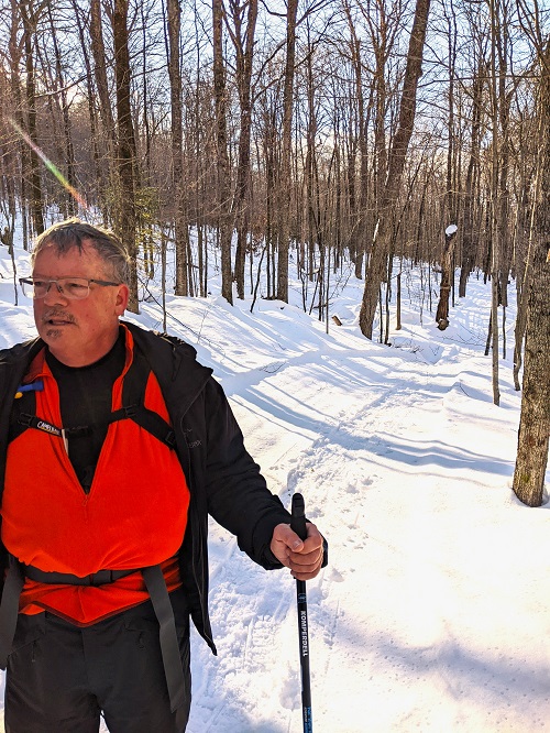 Ed coming out of Ferris Lake Wild Forest on a backcountry snowshoe