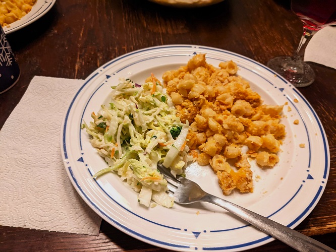 Seafood Mac and Cheese and Pineapple Cole Slaw for dinner