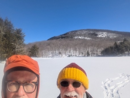 Ralph and Bela with Cathead Mountain and the Northville-Lake Placid Trail in the background