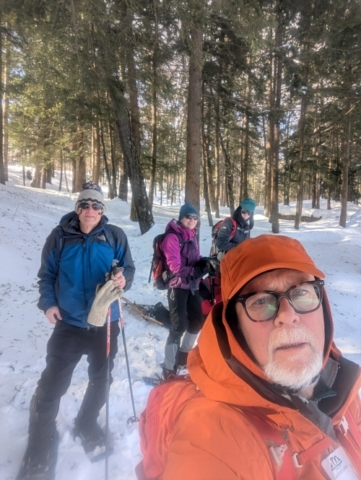 Ralph, Brian, Jan and Ron snow shoeing on the NV-LP trail