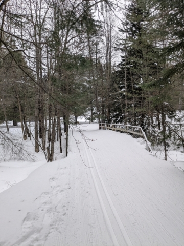 Across the bridge to the western ski trails, Lapland Lake